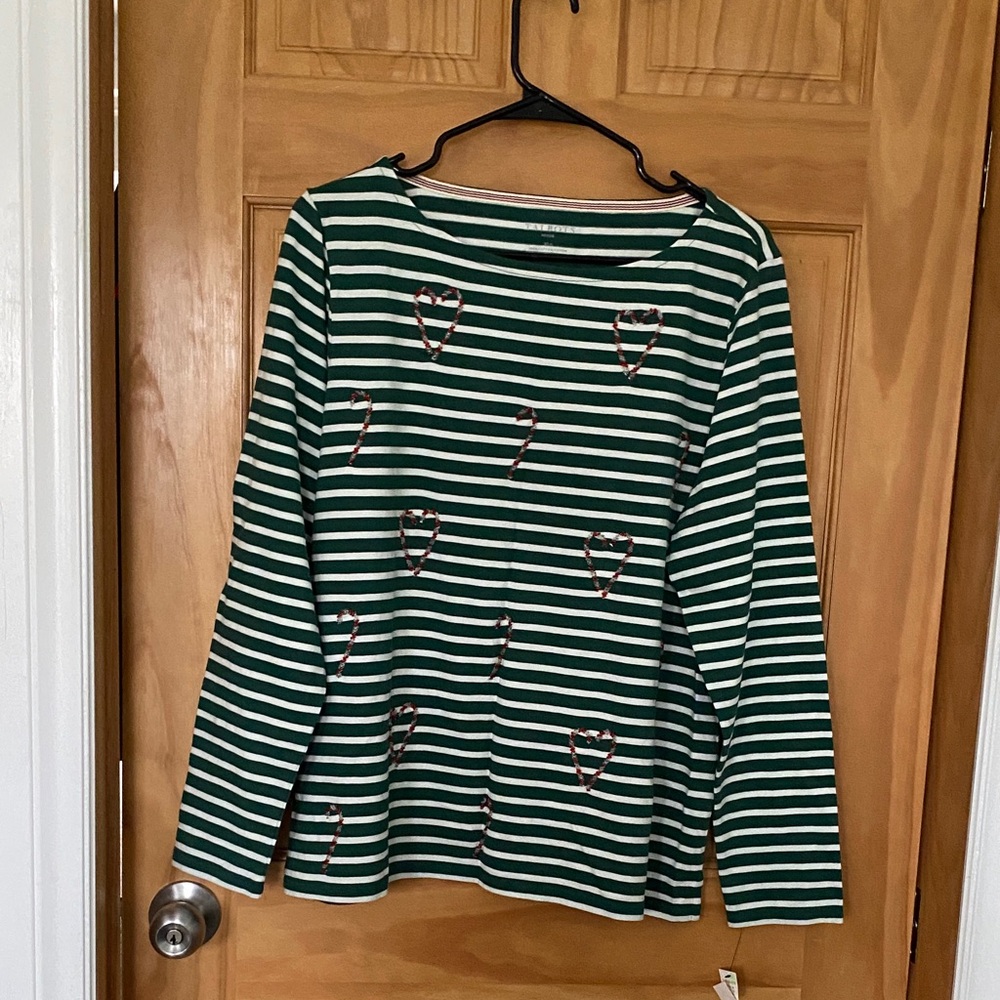 Talbots Green and White Striped Top